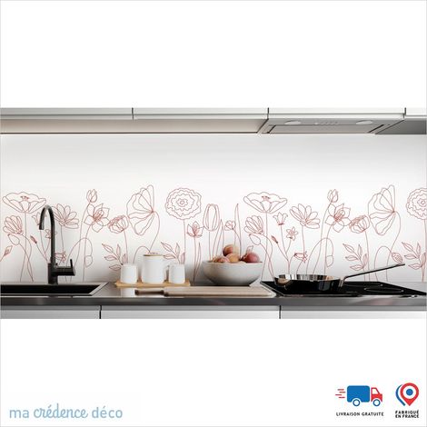 Crédence : Fleurs et dessin 2 - Couleur Rouge carmin - Alu composite - 120 - 60 (1/3)