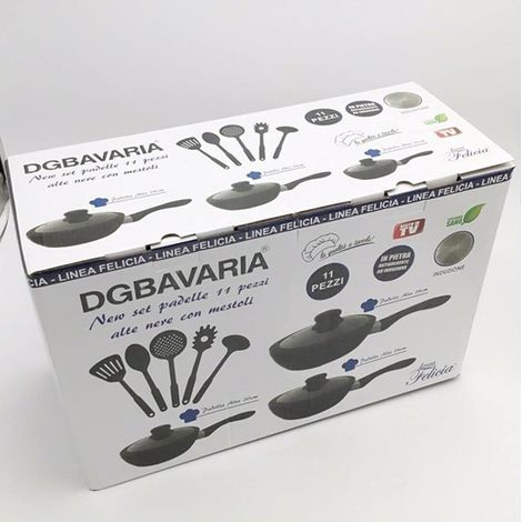 TRADE SHOP - Set 11pz Padelle In Pietra Lavica Antiaderente Coperchio Mestoli Ad Induzione Gas - (1/5)