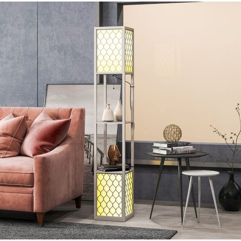Lampada da terra moderna con 2 ripiani, catena, 26 x 26 x 156 cm, grigio chiaro OKMYHOME (1/5)