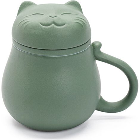 1 Tasse à thé, Infuseur céramique, Couvercle isolant, Design chat, 400 ml, Bureau maison (1/5)