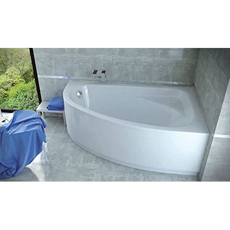 ECOLAM Baignoire d'angle acrylique Cornea 150x100cm droite, habillage en acrylique blanc, siphon, silicone. Belle forme Aspect moderne original produit (1/5)