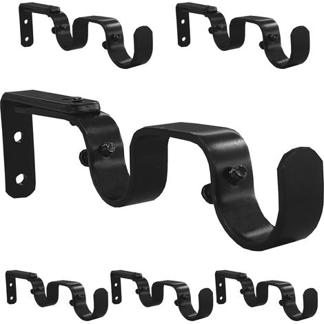 Lot de 6 supports de tringle à rideaux noirs, Pour tringles jusqu'à 2,5 cm, Support mural réglable pour tringle à rideaux (1/4)