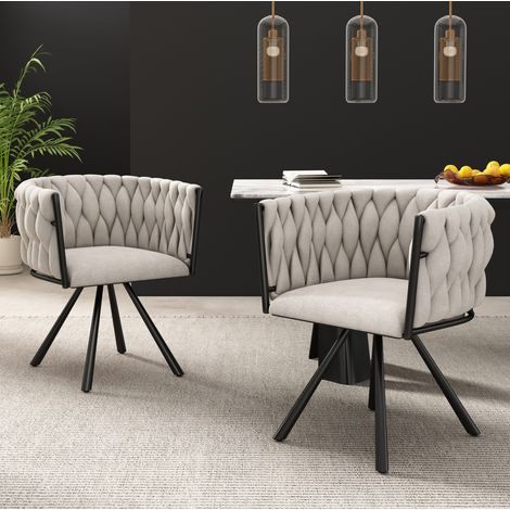 Silla de comedor de lino negra giratoria 360°, acolchada con estructura de metal, juego de 2,59×54×72cm (1/5)