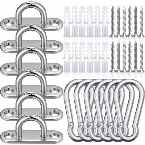 6 Pièces Plaque à œillets, Acier inoxydable, Mousqueton, Vis, Pour hamac, Bateau (1/5)