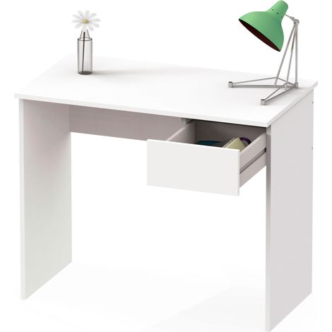 Briebe Nova Escritorio, Mesa de Ordenador 75x90x50cm, 1 Cajón, Oficina, Habitación Juvenil, Desk  Blanco