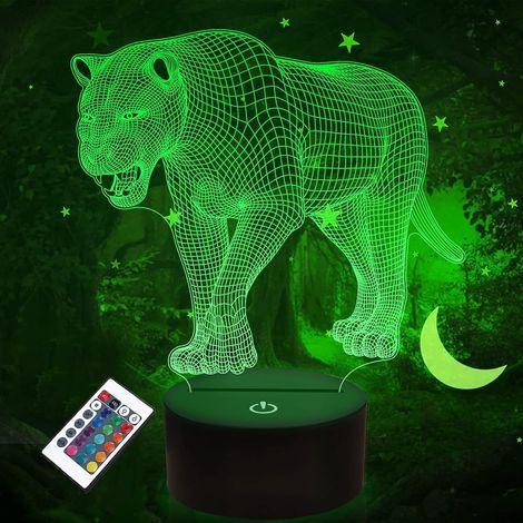 Cadeaux de lion, veilleuse 3D Big Cat pour enfants lampe de chevet avec télécommande 16 couleurs changeantes Noël Halloween cadeau d'anniversaire Cool Room Decor pour enfant bébé garçon (1/5)