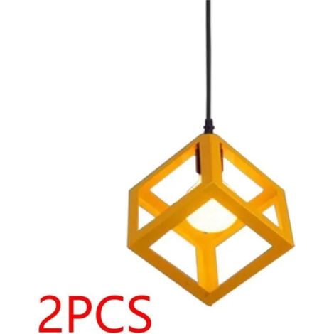 U-DO 2Pcs Suspension Filaire Ajustable design Moderne 1628cm Lustre Plafonnier Cage forme Carré en Métal Jaune pour Bar (1/2)