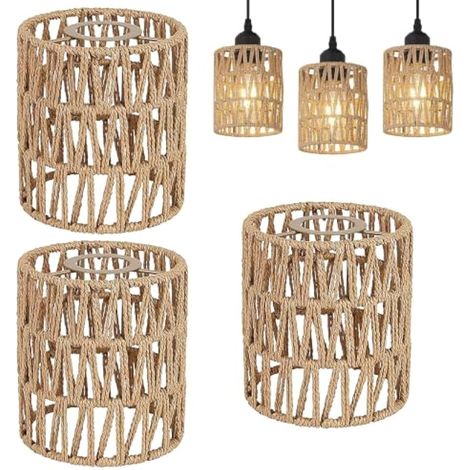 3 Pièces Abat-Jour Plafond Rotin, Plafond et Suspension Style Boho, Abat-Jour Tissé à la Main pour Suspension, Lampadaire, Plafonnier et Lampe de Table, Accessoire Remplacement Maison (1/5)
