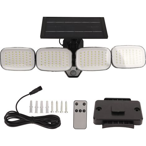 Lampes solaires extérieures 4 têtes 800lm 6500K détecteur de mouvement 360° angle large étanches IP65 240COB (1/5)