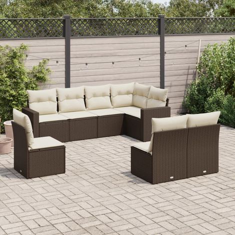 Salon de Jardin en Résine Tressée Marron 8 Places avec Coussins Ensemble Modulaire Jardin 8 Pièces avec Fonction Rangement et Housse Lavable (1/3)