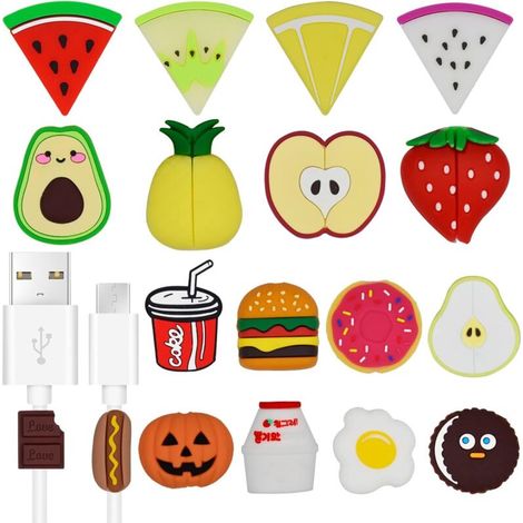 ZOLGINAH 18 Pcs Câble Cordon Protecteur Cute fruits de dessin animé et collations Cable Protector Prevents Cable Break Cable Protector Case for iPhone/iPad (1/5)