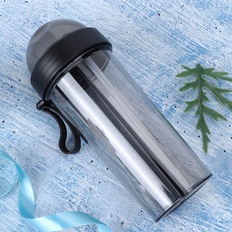 Gourde innovante double usage de 600 ml avec paille intégrée, idéale pour la maison, le camping et le sport en extérieur (noir). (1/5)