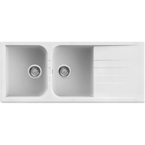 Lavello Quareco incasso 2 vasche con gocciolatoio 116x50 Prime 116 Granito Bianco QLP116BI