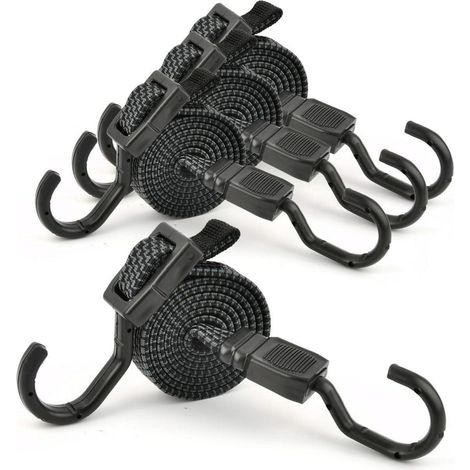 4x Verstellbare Spanngummis mit Haken, 50-100cm, Flachband für Motorrad, Fahrrad, Gepäck