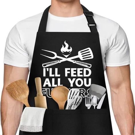 Tablier de cuisine pour homme - Imperméable - Réglable - Avec poches - Idée cadeau pour la fête des pères (1/4)