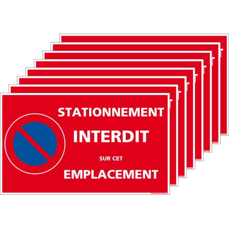 Signaletique.Biz France – Lot de 24 autocollants stationnement interdit – 1 planche de 8 ou 3 planches de 8 – Adhésif simple ou ultra-destructible – Format 100 x 60 mm