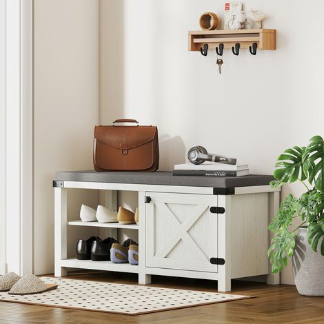 Porte-chaussures 100x40x48 cm avec compartiments pour 7 paires de chaussures pour entrée salon chambre gris-blanc