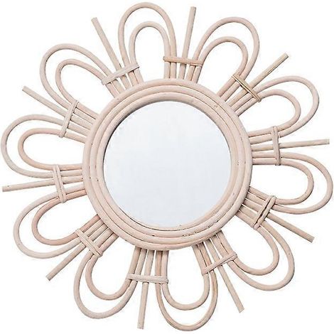 Miroir mural décoratif rond, rotin, rotin naturel, style ethnique nordique, pour salle de bain ou entrée, couleur naturelle, 40 x 40 x 2 cm (1/5)