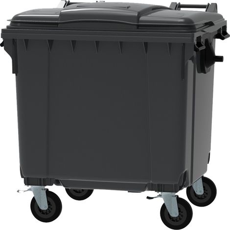 ESE France Conteneur Poubelle à déchets 4 roues - 1100L - Robuste et Professionnel - 100% Recyclé - Gris