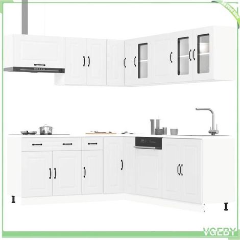 Ensemble meubles de cuisine 11 pièces - Kalmar - Blanc - Bois d'ingénierie & verre - Pieds réglables (1/5)