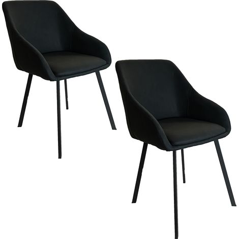 Casa Baoli – Lot de 2 chaises JENNA en tissu noir – Assise en mousse polyuréthane – Pieds en métal noir – Dimensions 84x51x44cm (1/5)