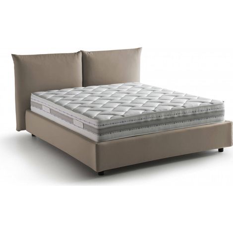 Dmora - Cama matrimonial Dbrekal, Cama contenedor con revestimiento de tela, 100% Made in Italy, Apertura frontal, con colchón 160x190 cm incluido, Tórtola