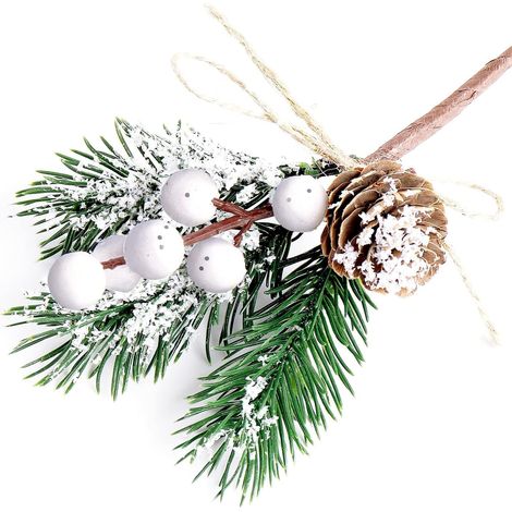 Lot de 10 baies de houx blanches artificielles de 15 cm - Petites branches de sapin artificielles avec baies blanches - Guirlande de Noël - Décoration d'arbre de Noël (10 pièces) (1/5)