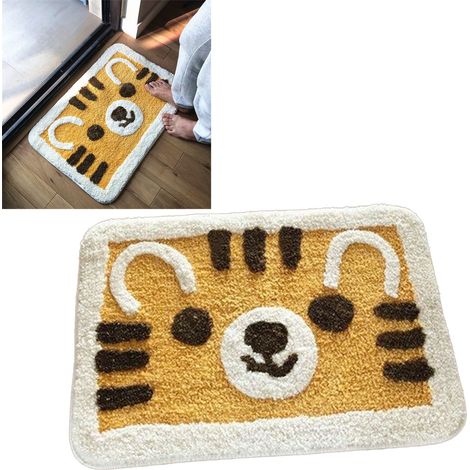 Tapis de porte absorbant, idéal pour la maison, la salle de bain ou les toilettes. Joli motif tigre jaune, 40 x 60 cm / 15,7 x 23,6 pouces. (1/5)