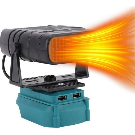 Un radiateur d'appoint portable de 200 W compatible avec les batteries lithium-ion BL1850, doté de deux ports USB et de deux réglages de température. (1/5)