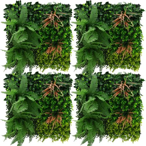 ECD Germany Jardín vertical artificial 4 piezas 50x50cm de interior/exterior paneles decorativos de pared fáciles de cuidar, valla de privacidad resistentes a la intemperie, verde, Tropical Mix (1/5)