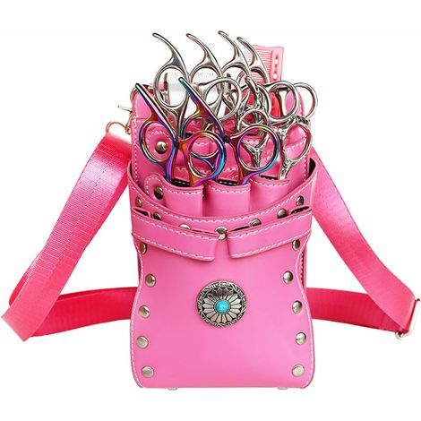 Marsupio da parrucchiere, borsa porta forbici da barbiere in stile retrò, astuccio per forbici, borsa porta attrezzi da barbiere, borsa porta forbici per toelettatore di animali per salone (Rosa) (1/3)