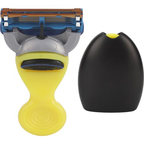 Rasoir manuel jaune avec tête rotative amovible, bouton de sécurité, outil épilatoire lavable pour le rasage des poils (1/5)