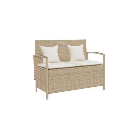 Banc de rangement de jardin avec coussin beige résine tressée (1/5)