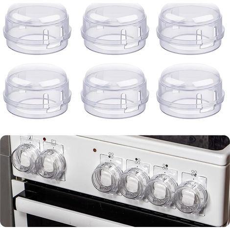 Protections pour boutons de cuisinière à gaz lot de 6, transparentes, sécurité enfant universelles en plastique, compatibles cuisinières gaz électriques fours induction (1/5)
