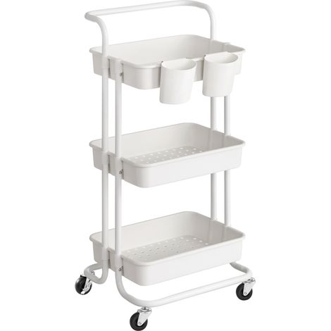 Songmics – Chariot mobile 3 niveaux – Desserte sur roulettes avec poignée – 2 pots et freins – Acier et plastique PP – Dimensions 41,6 x 33,5 x 86,3 cm (1/5)