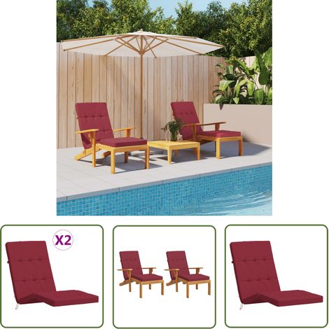 The Living Store Coussins de chaise longue lot de 2 rouge bordeaux tissu oxford - Coussin De Chaise Longue - Coussin D'extérieur - Coussin De Terrasse - Coussin Décoratif - Coussin Confortable (1/5)