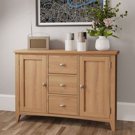 Buffet 2 portes 3 tiroirs 115x34x80 cm en chêne clair - ARTIK