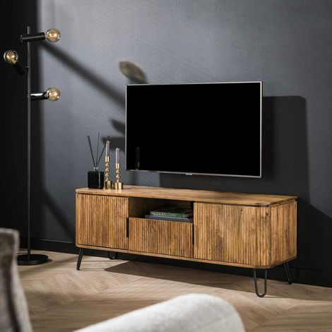 Meuble TV en bois de manguier motif baguette DELHI (1/3)