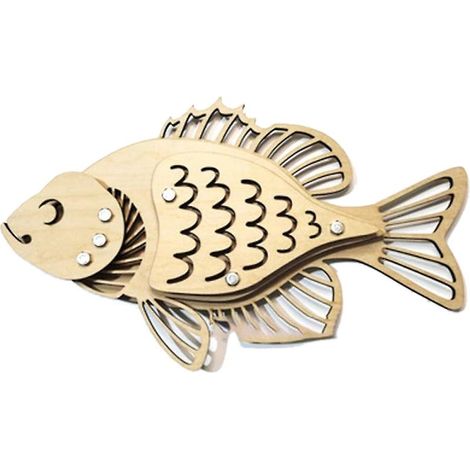 Décorations en bois représentant des poissons de l'océan, style rétro et créatif, pour l'intérieur. Couleurs du bois. (1/3)