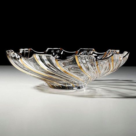 Grand bol décoratif en verre peint à la main en forme de tourbillon doré - 32 cm de diamètre. (1/5)