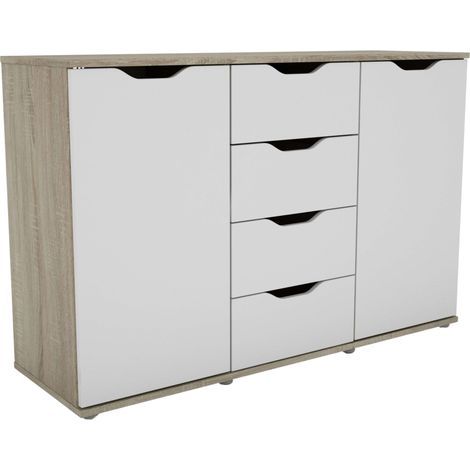 Buffet, Buffet Moderne, Meuble d'Appoint 2 Portes, 4 Tiroirs Salon Parc Chêne Sonoma et Blanc Mat 120x79x38 cm (1/5)