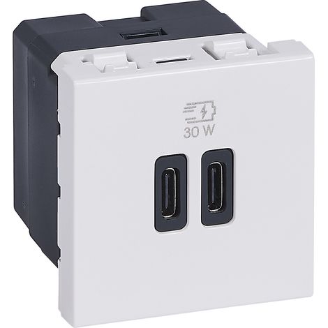 Chargeur 2 USB Type-C + Type-C Power Delivery Mosaic Blanc LEGRAND 077631L (1/3)