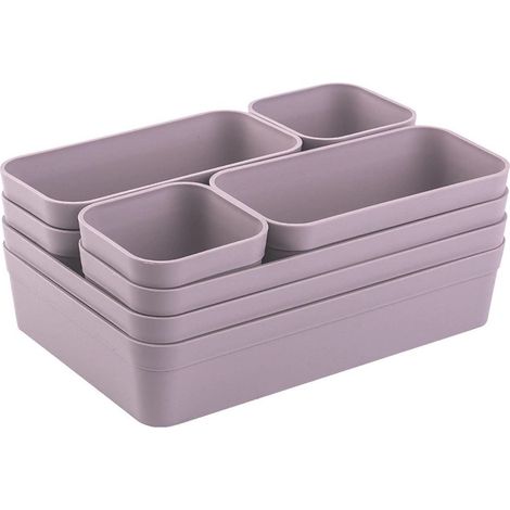 jeu d’organiseurs de tiroirs, boîte de rangement, système de séparation unique, réglable, pour ustensiles, espace de rangement, convient au salon, à la salle de bain, en plastique, lilas (1/5)