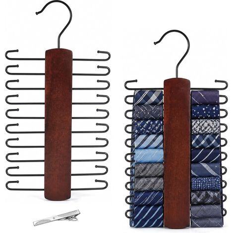 Porte Cravate avec Pince à Cravate, 20 Crochets, Porte Ceinture (1/5)