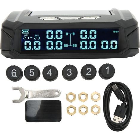 System of supervision of the pressure  tires of truck to 6 wheels, monitor TPMS to energy solar without wire with 6 sensors for truck lightweight RV (1/5)