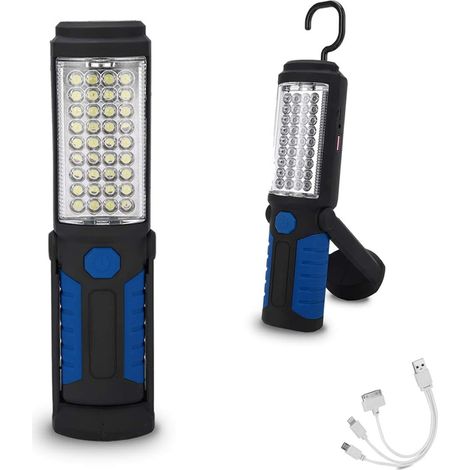 Tragbare, wiederaufladbare und wasserdichte blaue LED-Taschenlampe mit Haken, geeignet für Wartungsarbeiten, Stromausfälle und Notfälle. (1/4)