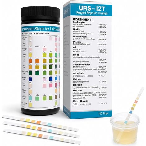 100 Bandelettes Réactives Urine 12 Paramètres avec Nuancier Colorimétrique (1/5)