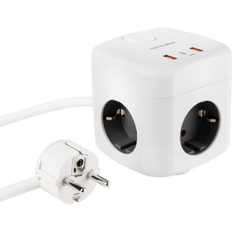 BASE DE ENCHUFE CON 3 USB CON INTERRUPTOR, BLANCO