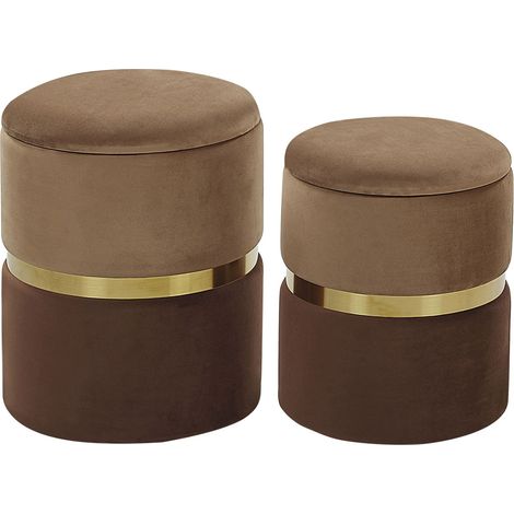Set di 2 Pouf Contenitore Imbottiti in Poliestere Marrone Chiaro e Scuro Wichita (1/5)