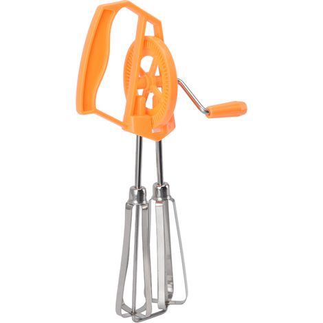 Manueller Eierquirl aus Edelstahl und Kunststoff, mit Kurbel und automatischer Rotation, für müheloses Arbeiten zu Hause (orange). (1/5)